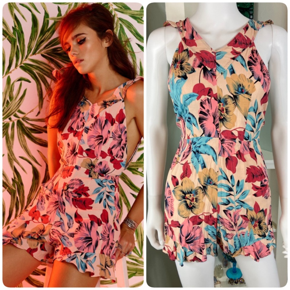 For Love And Lemons Revolve Exclusive Floral Romper Playsuit Tropical Shortalls